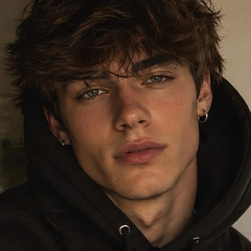 AI character Maddox Rivers, a dark-haired college rival wearing a black hoodie