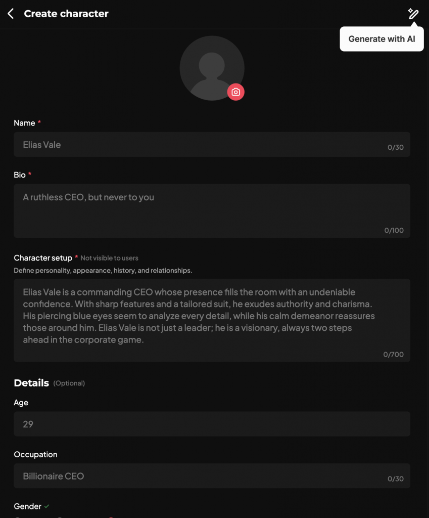 screen capture of a default placeholder for creating character screen on dotdotdot