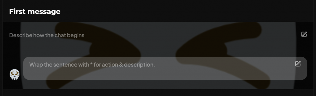 image of a required field (First Message) in character creation